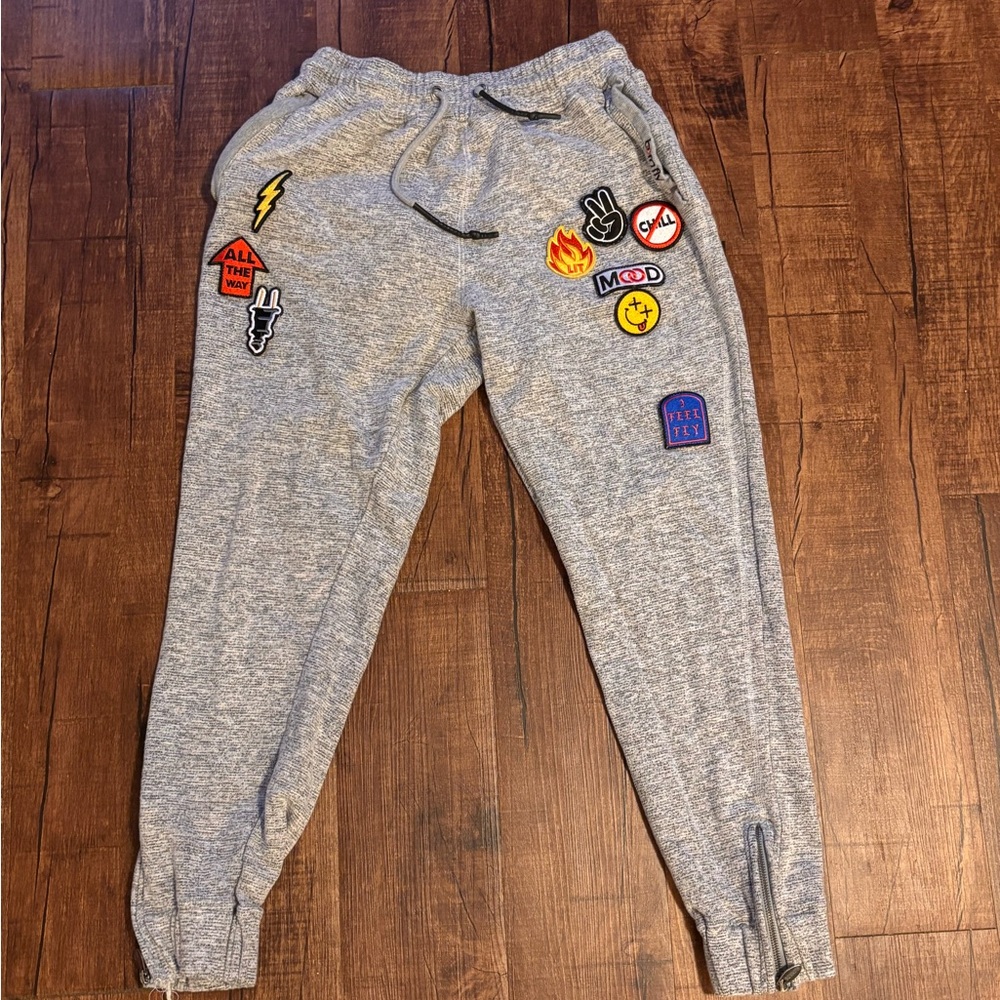 Born fly 2xl Preown gray joggers with patches